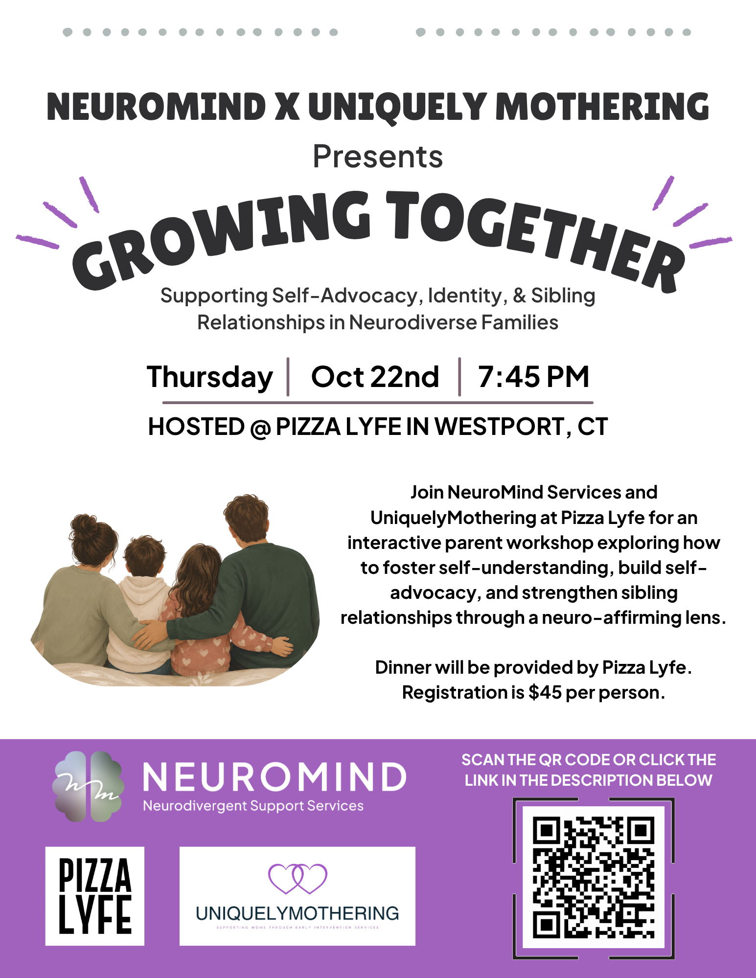 Uniquely Mothering and NeuroMind event flyer